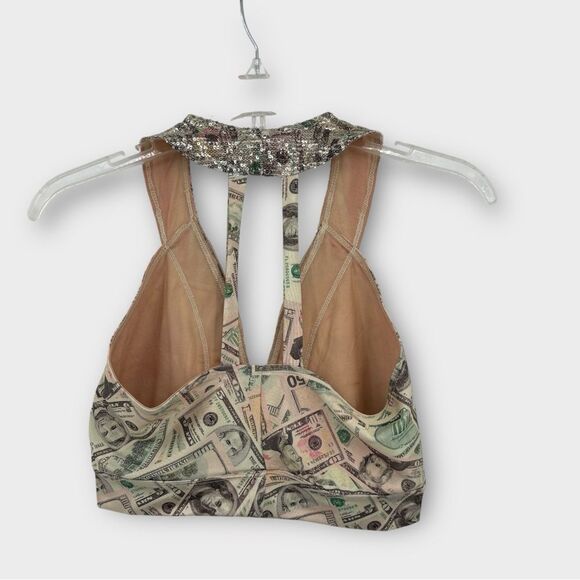 Artista Active Pole Dancing Wear Sports Bra in Dollar Bill Money Print Size L - Picture 3 of 4